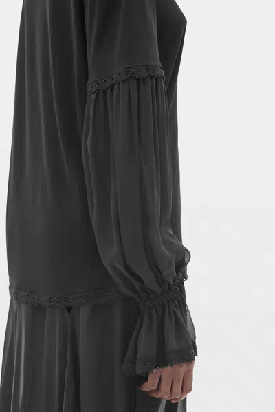 Ann Demeulemeester Loes Boxy Fit T-shirt With Silk Chiffon And Lace Sleeves In Black