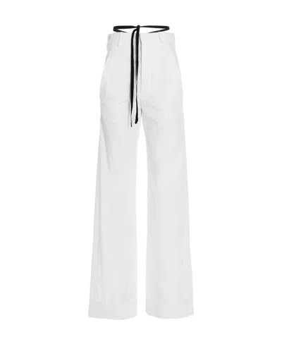 Ann Demeulemeester Logo Casual Wide-legged Pants In White