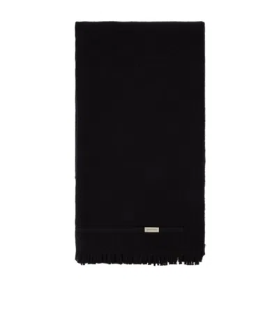 Ann Demeulemeester Logo Plaque Frayed Edge Scarf In Black