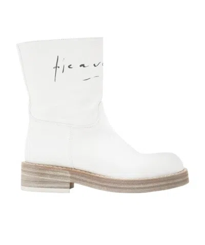 Ann Demeulemeester Logo Splicing Design Short Boots In White