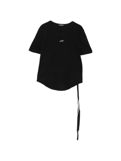 Ann Demeulemeester Logo-embroidered Ribbon-detail T-shirt In Black
