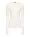 Ann Demeulemeester Fiene Ribbed Cotton Long Sleeve Top In White