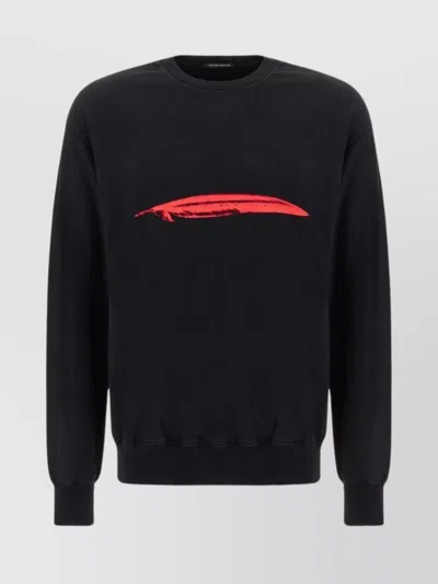 Ann Demeulemeester Loose Fit Cotton Sweatshirt With Graphic Print In Black