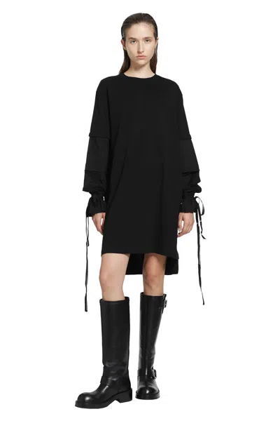 Ann Demeulemeester Lucina T-shirt Dress With Light Cotton Sleeves In Black