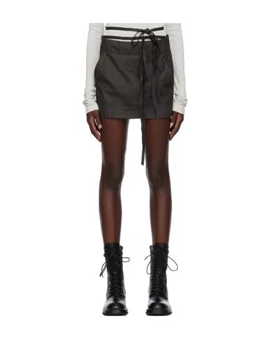 Ann Demeulemeester Magdalena Waxed Cotton Mini Skirt In Brown