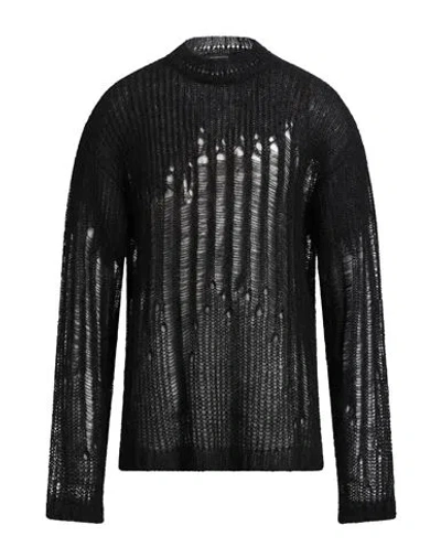 Ann Demeulemeester Man Turtleneck Black Size Xl Mohair Wool, Silk
