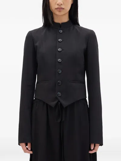 Ann Demeulemeester Mandarin-collar Buttoned Cropped Jacket In Black