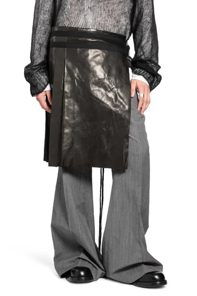 Ann Demeulemeester Mane Kilt In Vintage Lux Grained Leather In Black