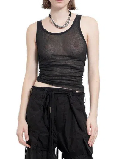 Ann Demeulemeester Mara Wrinkled Sheer Cropped Tank Top In Black