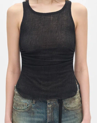 Ann Demeulemeester Mara Wrinkled Cropped Tank Top Jacquard Wool Jerse In Black