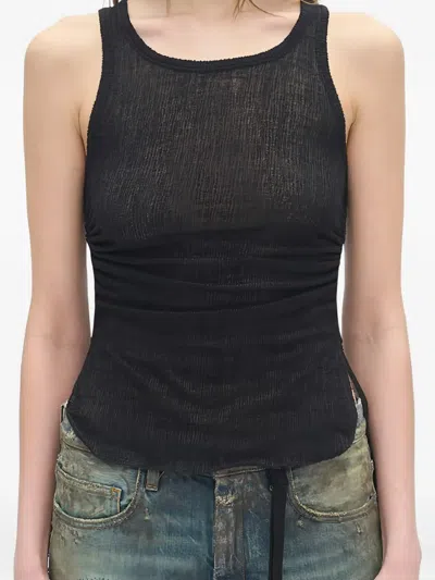 Ann Demeulemeester Mara Wrinkled Cropped Tank Top Jacquard Wool Jerse In Black
