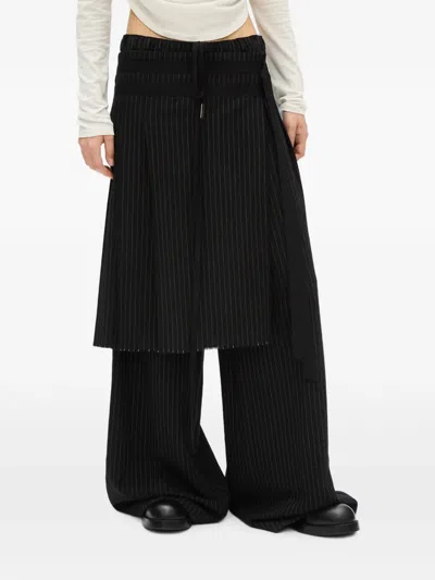 Ann Demeulemeester Marke Chalk-stripe Layered Trousers In Black