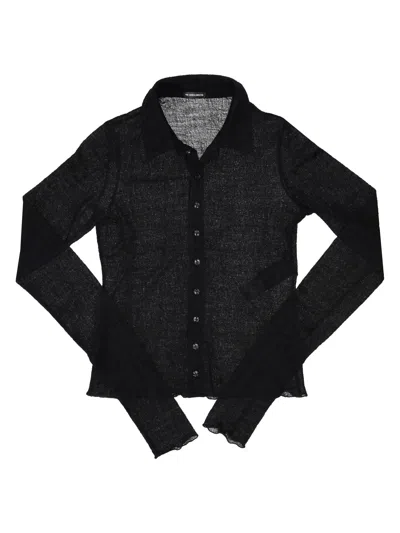Ann Demeulemeester Mele Slim Fit Jersey Shirt Jacquard Wool Jersey In Black