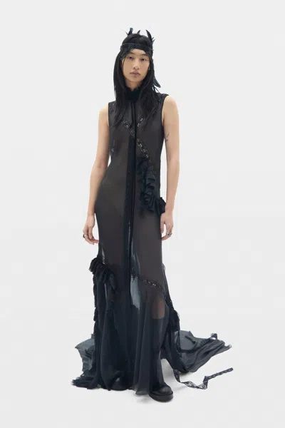 Ann Demeulemeester Mint Embroidered Headband With Feathered Fringes In Multi