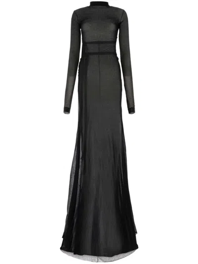 Ann Demeulemeester Long Sleeves High Neck Floor Length Dress In Black