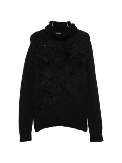 Ann Demeulemeester Mohair-blend Floral-patch Sweater In Black