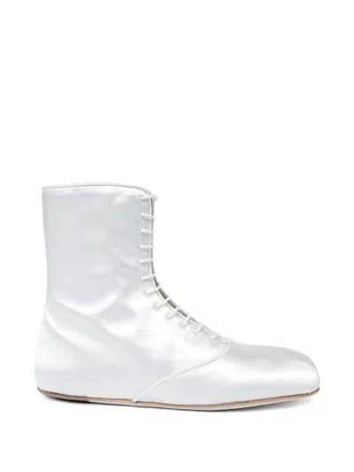 Ann Demeulemeester Monil Lace-up Satin Boots In Silver