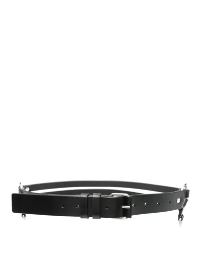 Ann Demeulemeester Monna 35cm Belt With Double Rings In Black  