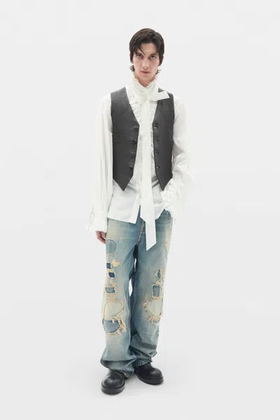 Ann Demeulemeester Nuel Ruffled Plastron Comfort Shirt In Gray
