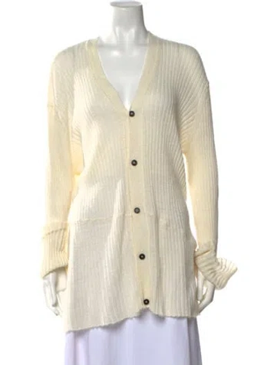 Pre-owned Ann Demeulemeester Nylon V-neck Sweater In Neutral