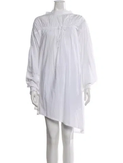 Pre-owned Ann Demeulemeester Off-the-shoulder Mini Dress In White