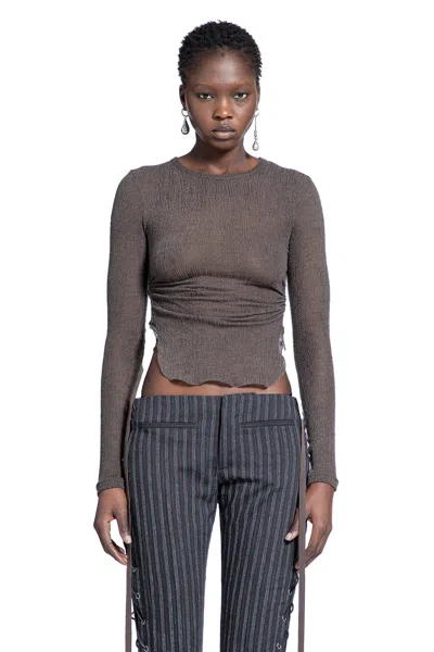Ann Demeulemeester Oke Top A Maniche Lunghe Corto In Brown