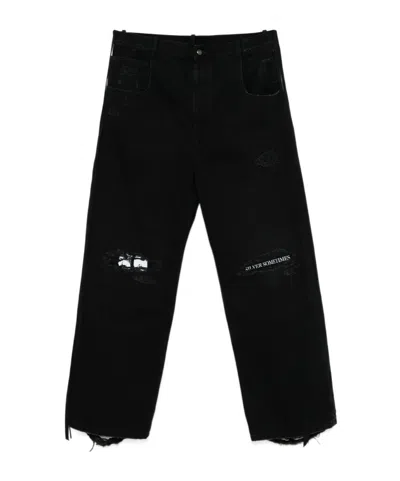 Ann Demeulemeester Olan 5 Pocket Distressed High-comfort Jeans In Black