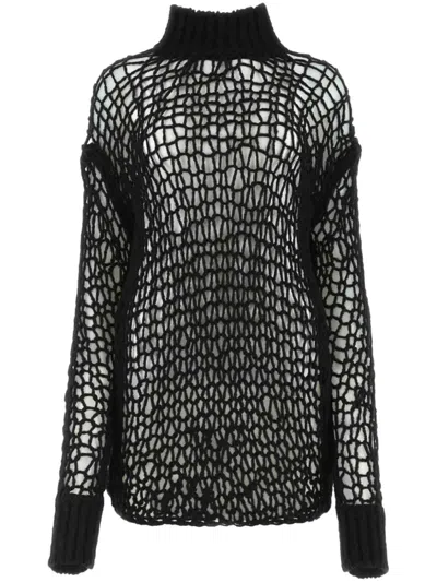 Ann Demeulemeester High Neck Long Sleeve Knitwear In Black