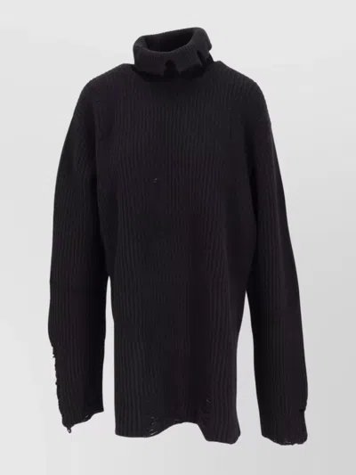 Ann Demeulemeester Oversize Jumper With High Neck And Distressed Detailing In Black