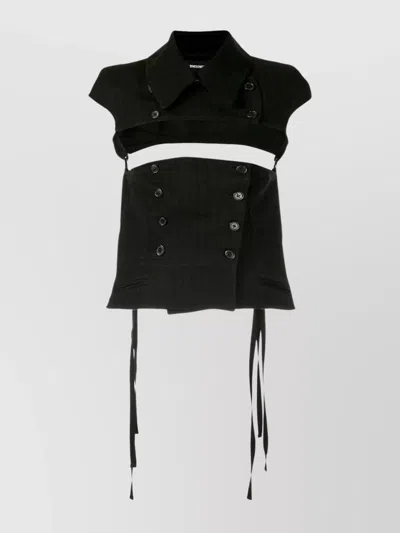 Ann Demeulemeester Oversized Collar Cap Sleeve Top With Pendant Tassel In Black