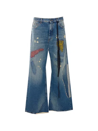 Ann Demeulemeester Patchwork-distressed Wide-leg Jeans In Blue