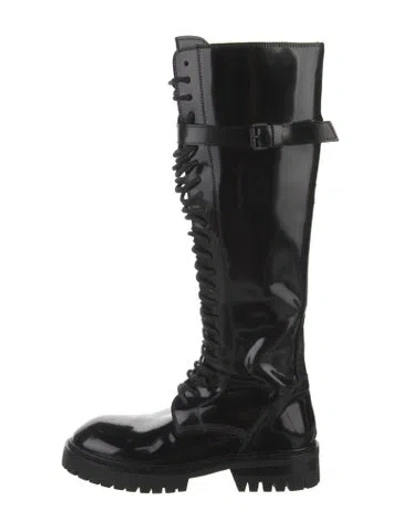 Pre-owned Ann Demeulemeester Patent Leather Combat Boots In Black