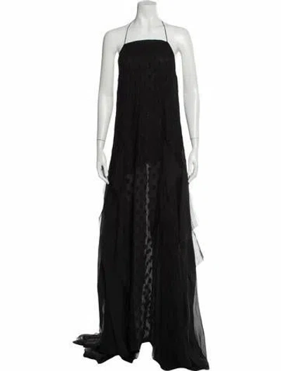 Pre-owned Ann Demeulemeester Patterned Long Dress In Black