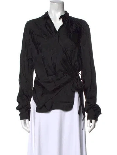 Pre-owned Ann Demeulemeester Patterned V-neck Blouse In Black