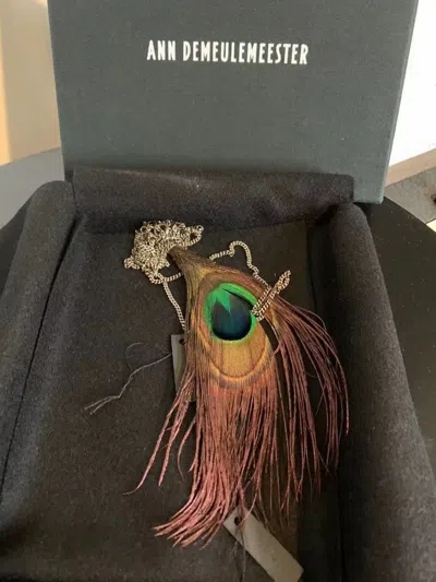 Pre-owned Ann Demeulemeester Peacock Feather Necklace In Silver