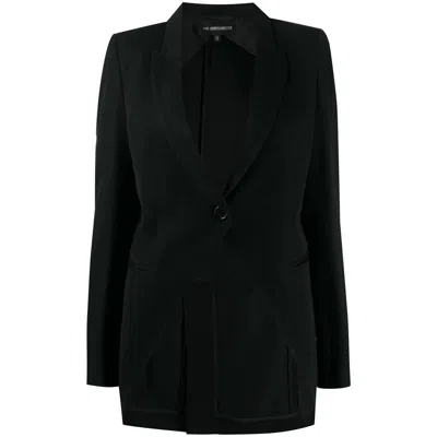 Ann Demeulemeester Peak-lapel Wool-cotton Blazer In Black