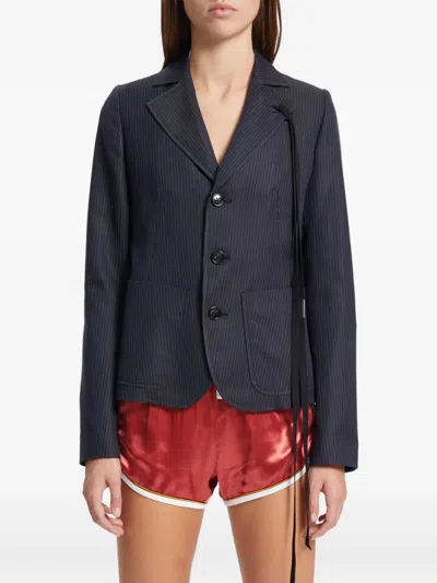 Ann Demeulemeester Pinstripe Cotton Jacket In Blue