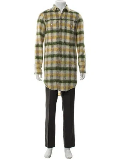 Pre-owned Ann Demeulemeester Plaid Print Overcoat In Green