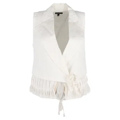 Ann Demeulemeester Pleats Accent Sleeveless Blazer In White Linen