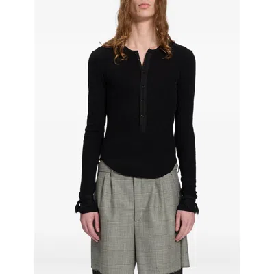 Ann Demeulemeester Pointelle Cotton T-shirt In Black