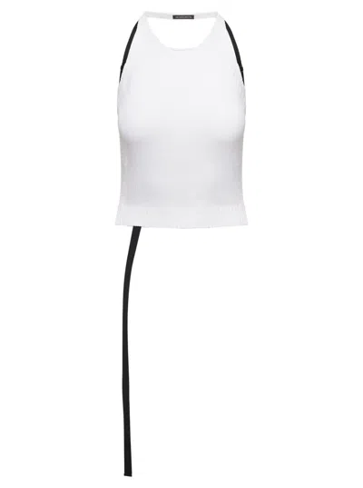Ann Demeulemeester Puro White Knitted Crop Top With Open Back And Ribbon Detail In Cotton Woman