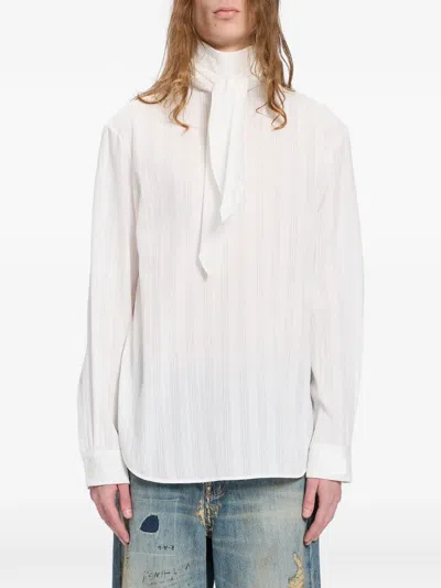 Ann Demeulemeester Pussy-bow Ajour-knit T-shirt In White