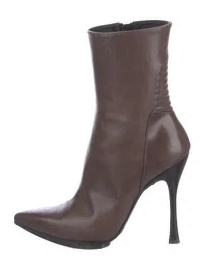 Pre-owned Ann Demeulemeester Quilted Pattern Leather Sock Boots In Brown