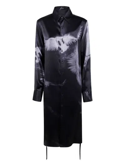 ANN DEMEULEMEESTER "RADA" HIGH COMFORT SHIRT WITH DRAWSTRINGS,B0013140.FA658 D0097 BLACK GREY