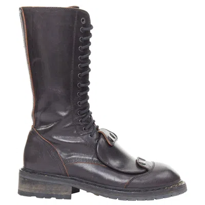 Pre-owned Ann Demeulemeester Rare  Black Leather Snap Button Panels Tall Combat Boots Eu36