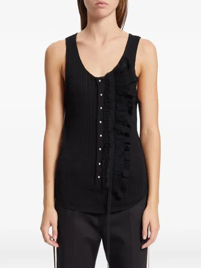 Ann Demeulemeester Rase Serafino Ruffled Ribbed-knit Tank Top In Black