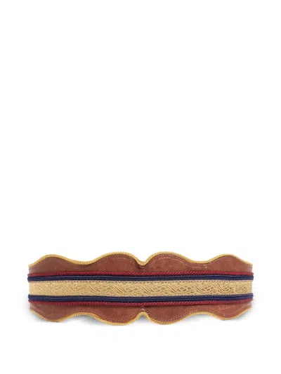 Ann Demeulemeester Regimental Jacquard Scalloped-edge Belt In Brown