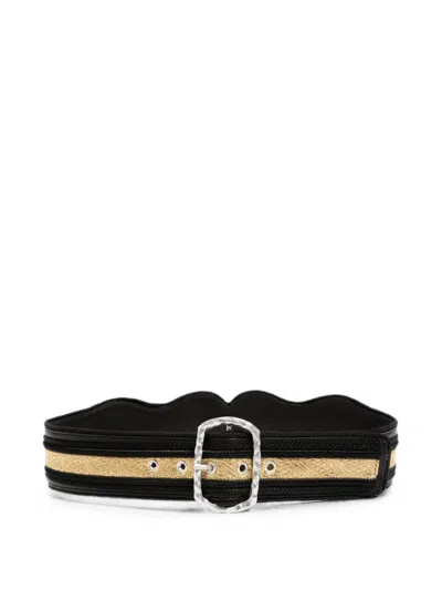 Ann Demeulemeester Regimental Jacquard Scalloped-edge Belt In Black