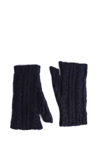 Ann Demeulemeester Reier Cable Knit Ladder Stitch Gauntlets In Blue