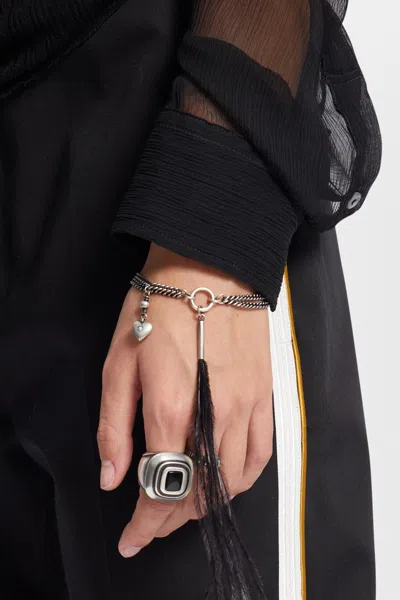 Ann Demeulemeester Revi Bracelet With Feather And Heart Charms In Black